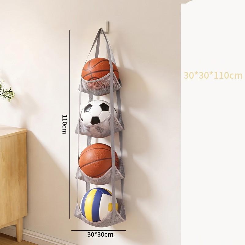 3/4 Tier Hanging Ball Storage Bag with Hooks, Mesh Sports Equipment Organizer for Basketball Football Volleyball, Over Door Wall