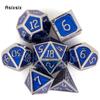 7 Pcs Silver Blue Standard Metal Dice Solid Metal Polyhedral Dice Set Suitable for Role-Playing RPG  Board Game Card Game