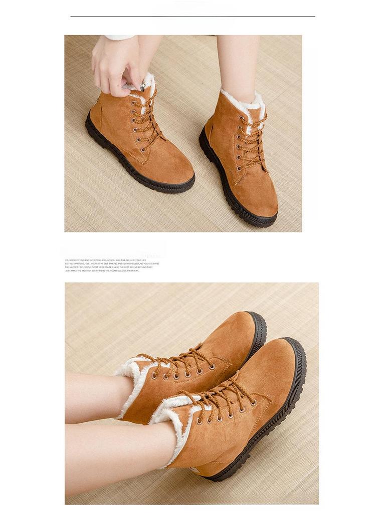 Зимние хиты продаж женские зимние ботинки большого размера: Теплые, короткие, на плоском каблуке, хлопковые туфли в корейском стиле