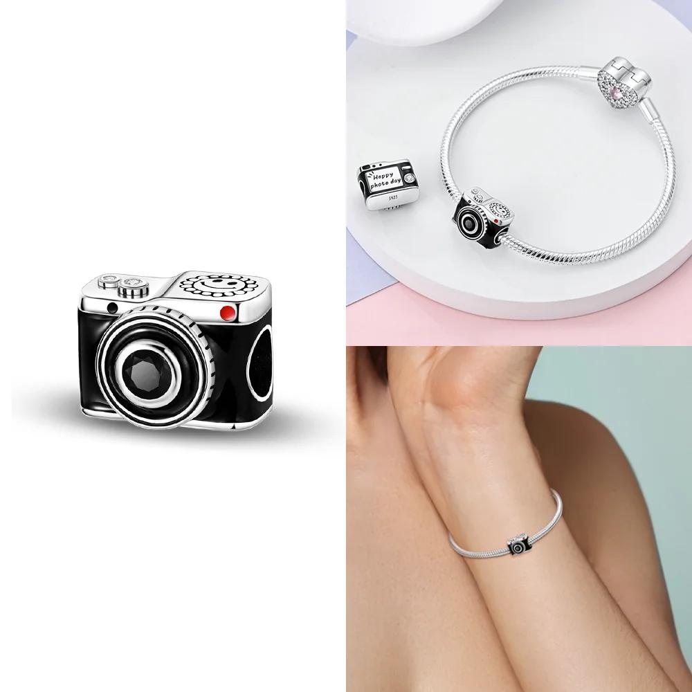 Charms Pink Beads Smart Watch Bike Car Travel Dangle Original Copper Bead Fit Bangle Bracelet Diy Jewelry Woman Fine Gift