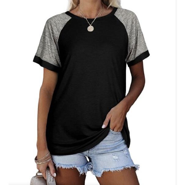 2026 Spring/Summer New Round Neck Color Block Short Sleeve Women's T-Shirt Top