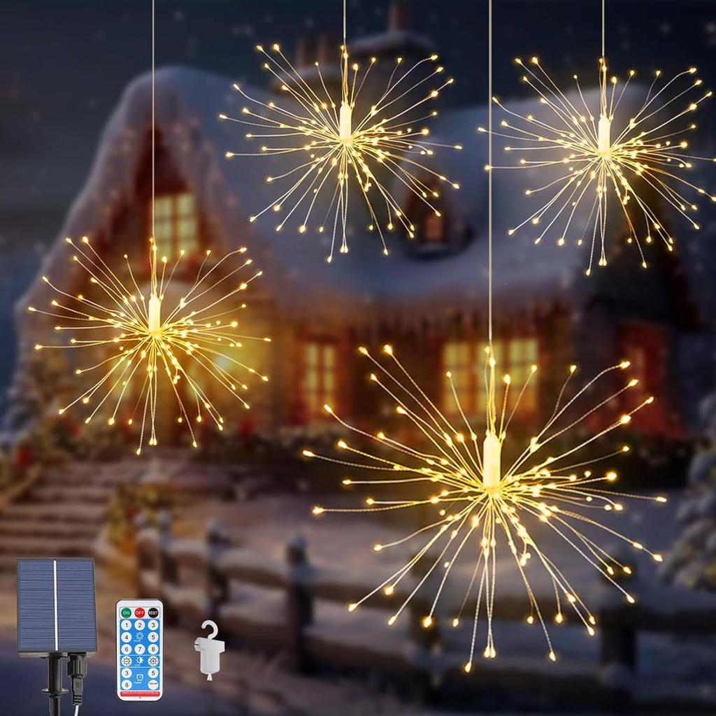Outdoor Christmas Solar Firework LED Lights - Decorative Copper Wire Fairy String for Patio and Garden