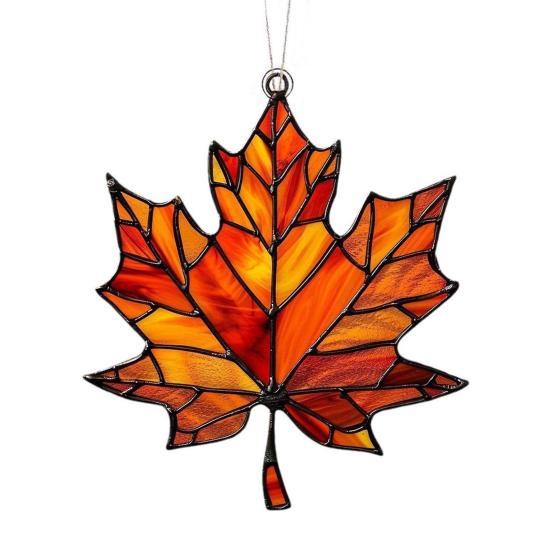 Maple Leaf Suncatcher Hanging Decoration Thanksgiving Day Autumn Stained Glass 2D Flat Acrylic Glass Window Wall Hanging Sign Ornament