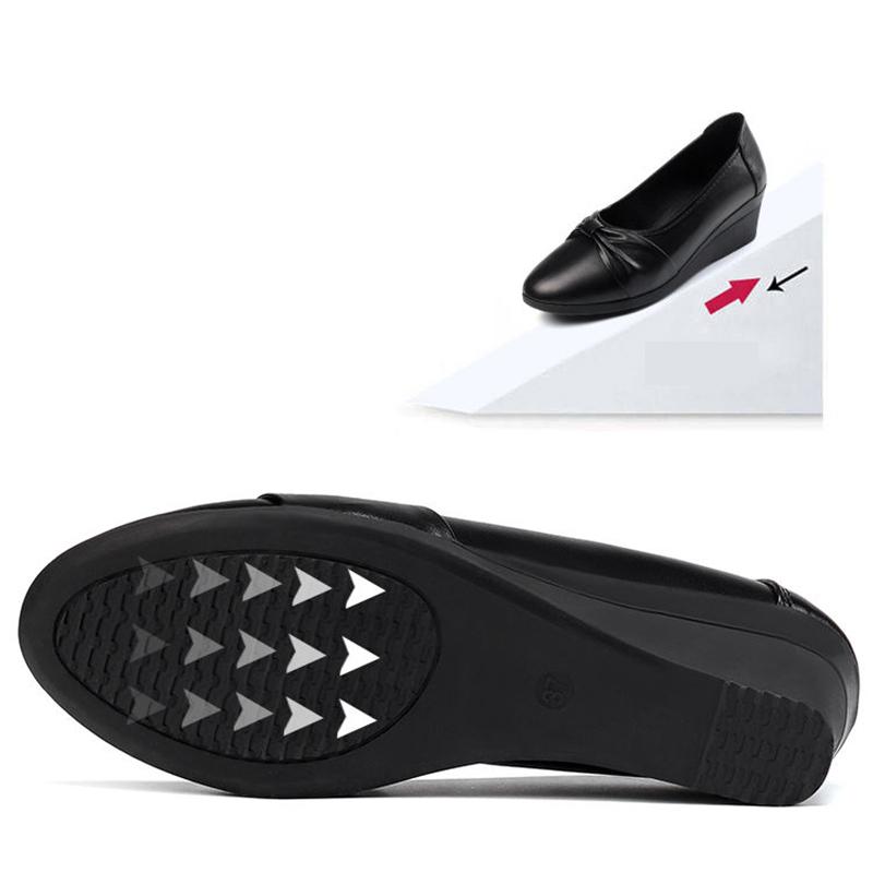 Women Wedges Pumps PU Leather Heels Slip On Shoes Black Office Lady Shoes Spring Summer Pumps Shallow Platform Zapatos