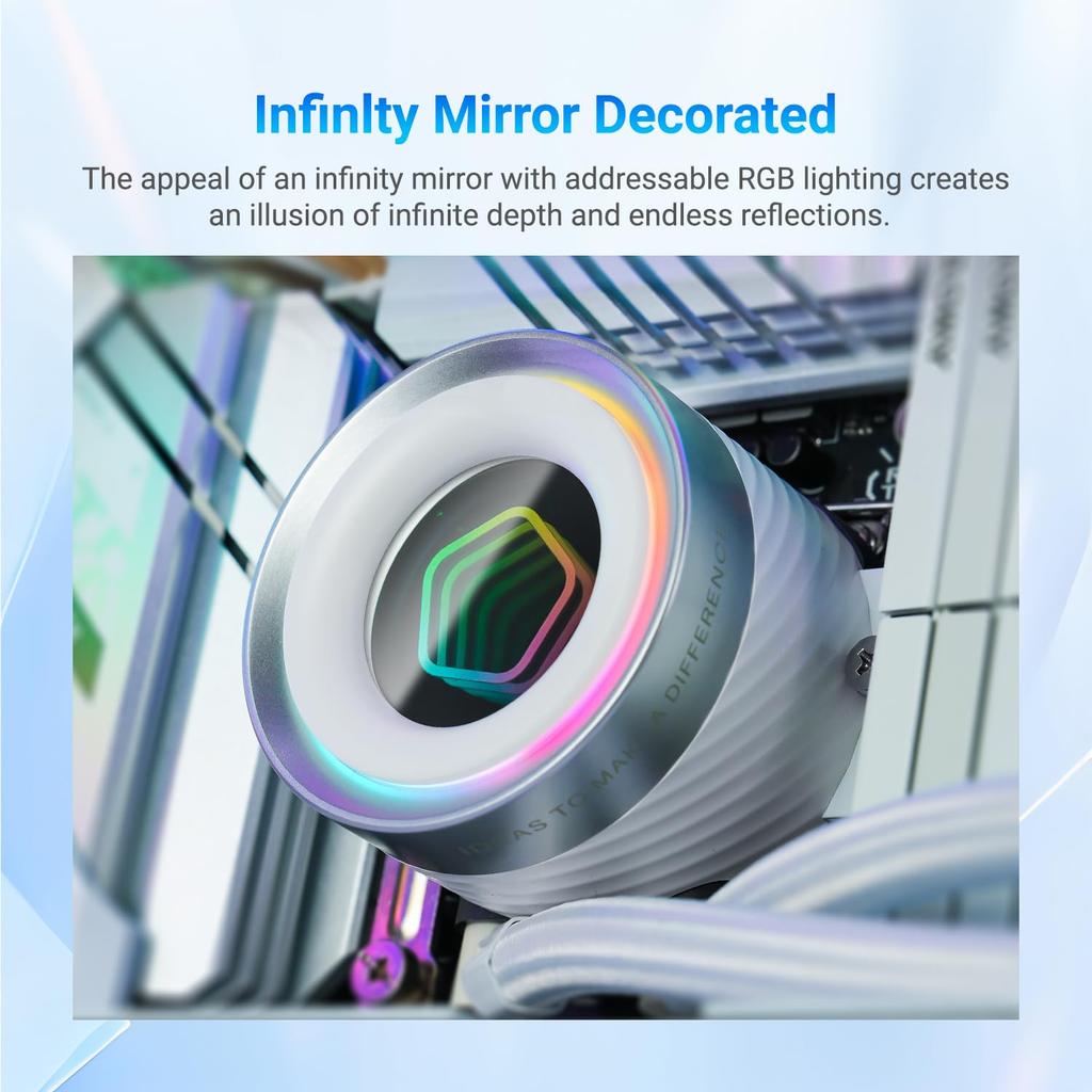 FX240 INF White 240mm Liquid CPU AIO Cooler ARGB Infinity Mirror 2x120mm Daisy Chain Low Noise Operation Up To Compatible with Intel Compatible with