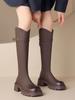 Модные осенне-зимние кожаные ботинки на платформе с круглым носком и флисовой подкладкой до колена, модные 2025, косплей, для работы, женские длинные сапоги