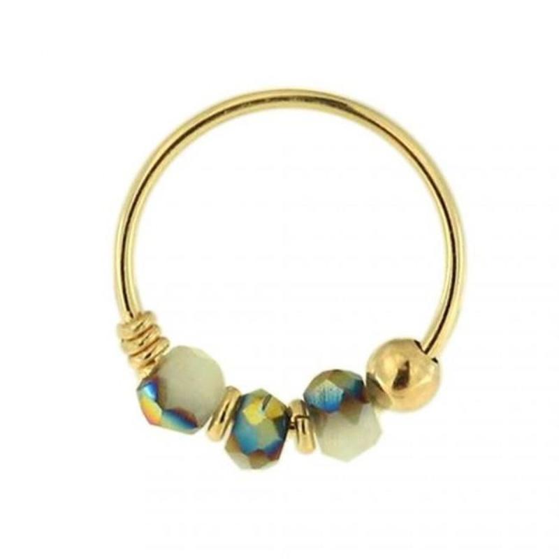 KODY PIERCING 9k Gold Nose Ring Light Pearl Gray Porcelain Beads - Quality Piercing
