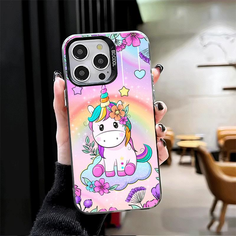 Розовый Единорог Радуга Ударопрочный Чехол для Телефона для iPhone 17 Air 16 16E 15 Pro Max 14 Plus 13 Mini 12 Задняя Крышка Противоударный Fundas