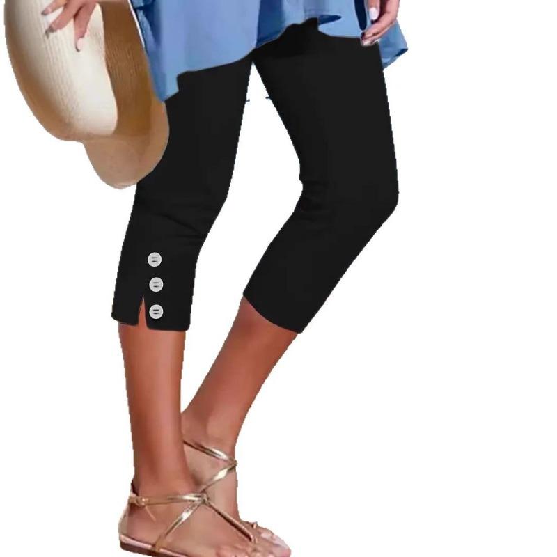 Женские летние укороченные брюки с эластичной талией, обтягивающие модные сексуальные повседневные брюки на пуговицах