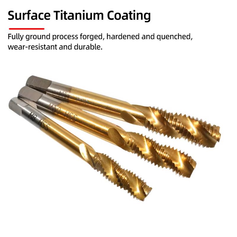 HSS Sprial Thread Tap Titanium Coated Metric SAE Screw Tap Drill Bits M3-M8 Or M2-M12 Machine Plug Tap Threading Tool Hand Tools