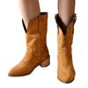 Retro Fashion Embroidered Women's Boots Flock Pointed Toe Square Heel Women Shoes Large Size 35-43 Khaki Casual Mid-Calf Boots