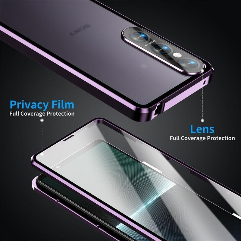 Полный чехол 360 для Sony Xperia 1 VII 1 VI 10 5 Xperia1 V Двустороннее магнитное притяжение Металлическое закаленное стекло Защитная крышка