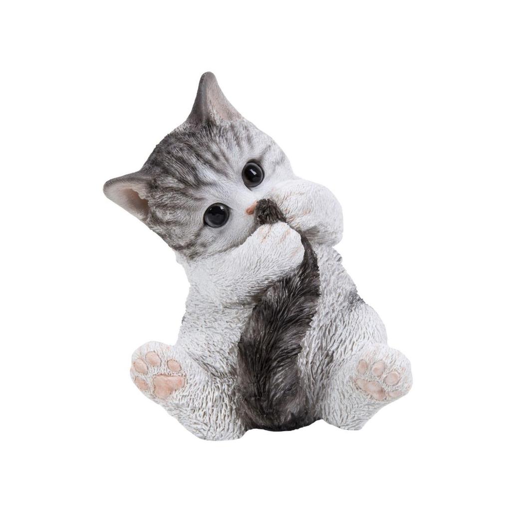 Ubia Mackerel Tabby and White Cat Playing with Its X X Doll Animal Garden Tail, 15.5 13.2 17.8 Cm, Figurine, Ornament, Decoration, Cat, H18167-16