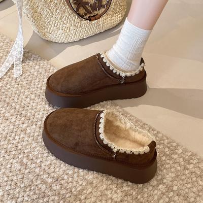 Популярные бархатные зимние сапоги женские 2025 новые осень и зима ретро на толстой подошве северо-восточные теплые и нескользящие один педаль и полуволочение