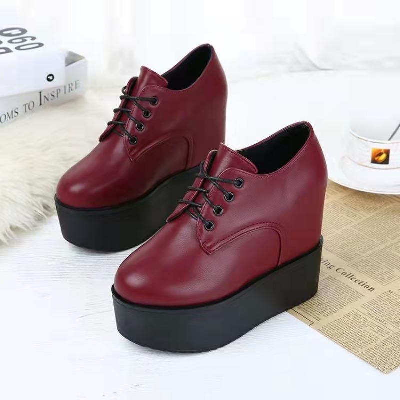 Модная женская зимняя повседневная обувь из хлопка на плоской подошве с покатым каблуком в корейском стиле с высоким каблуком, одинарные туфли для работы