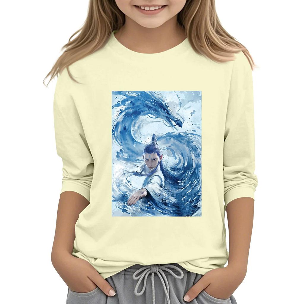 Топы с принтом для девочек 5-16 лет с круглым вырезом и рукавами 3/4 Футболки Модные топы Наряды Футболки