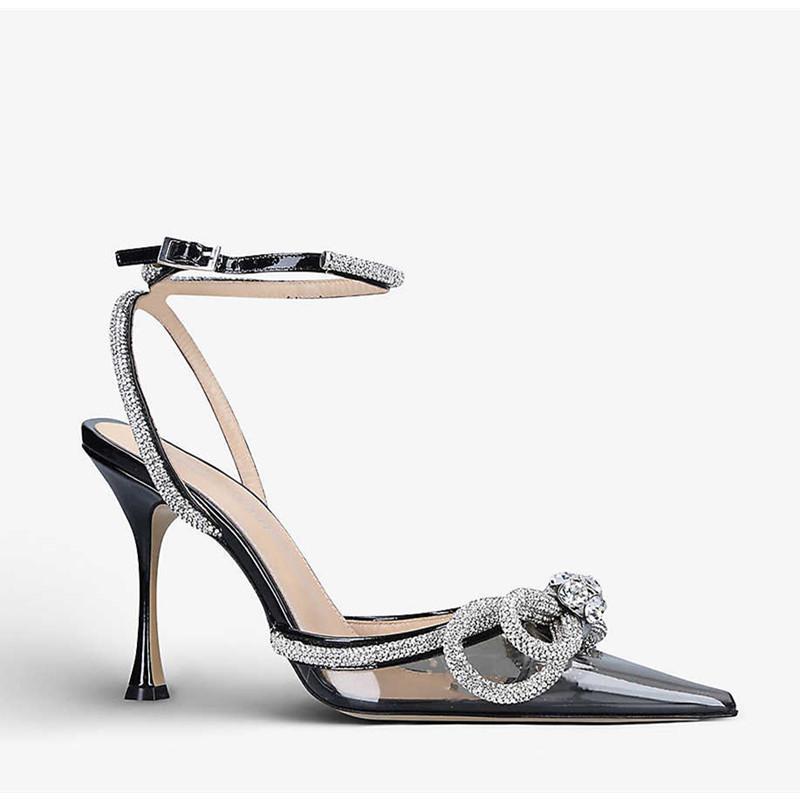 Женские туфли-лодочки с блестящими стразами в подиумном стиле, атласные летние женские туфли с бантом и кристаллами, туфли из натуральной кожи на высоком каблуке, вечерние туфли для выпускного вечера