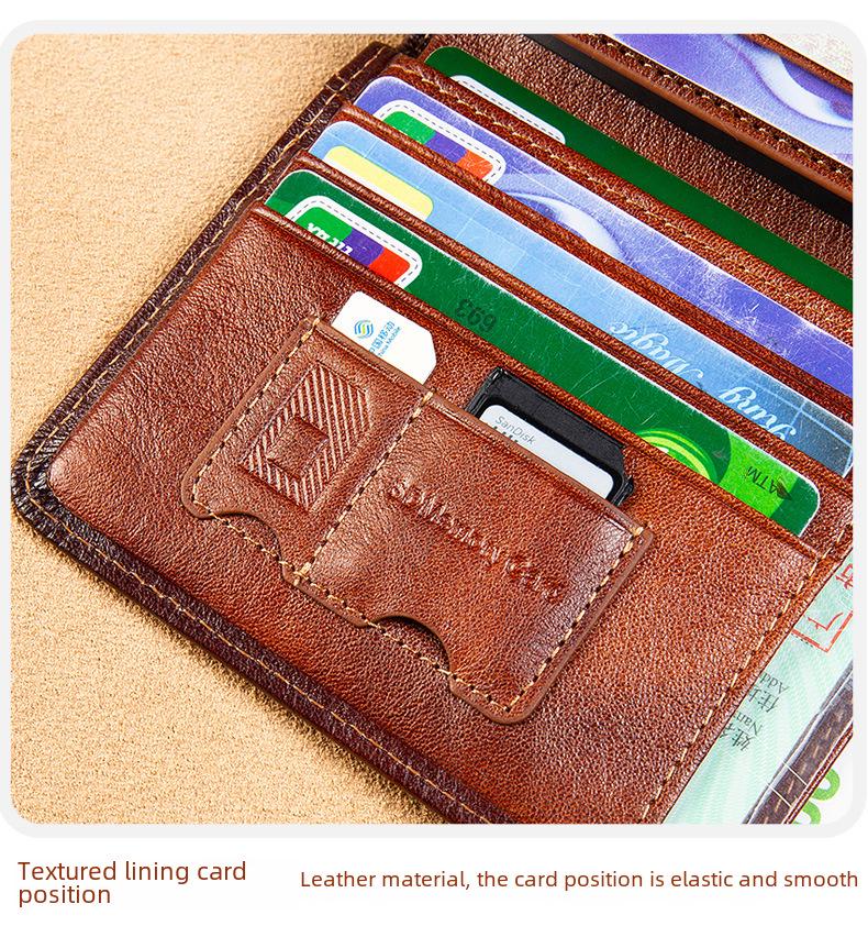 Genuine Leather Ultra-Thin Men's Multi-Function Short Wallet with Driver's License Holder and Anti-Theft Design.