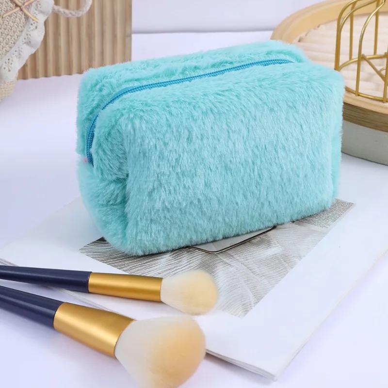 Новая простая модная плюшевая косметичка-клатч цвета конфет, переносная косметичка, косметичка, косметичка для путешествий, органайзер для набора косметики