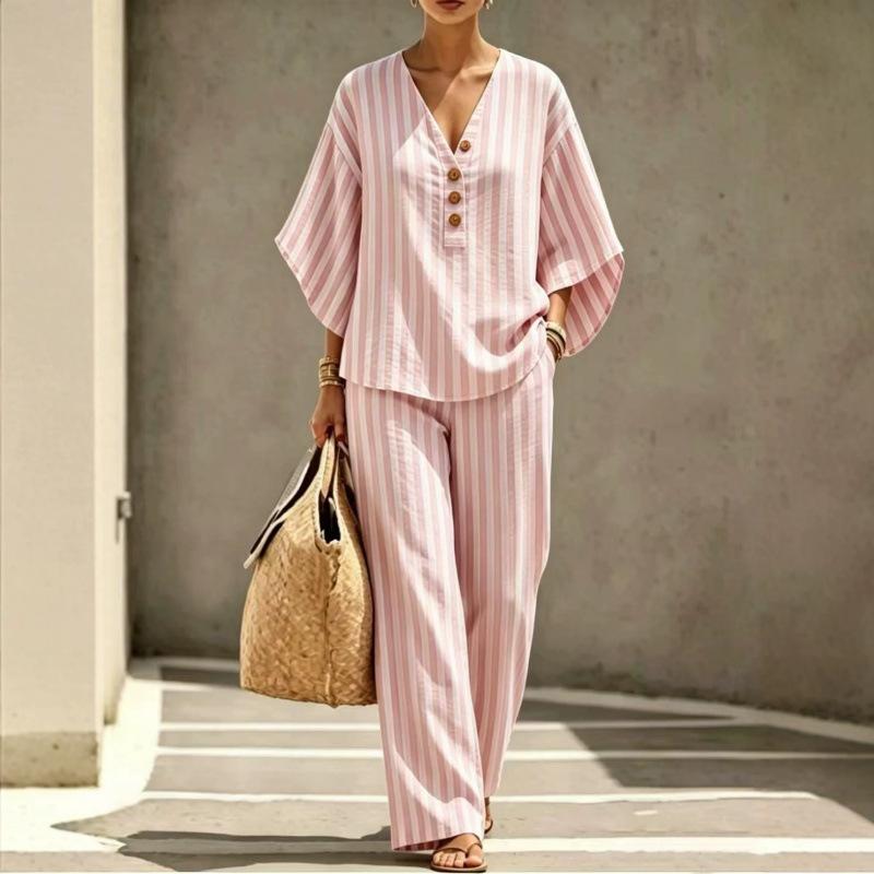 2026 summer new women's clothing loose casual striped linen fashion suit shirt women