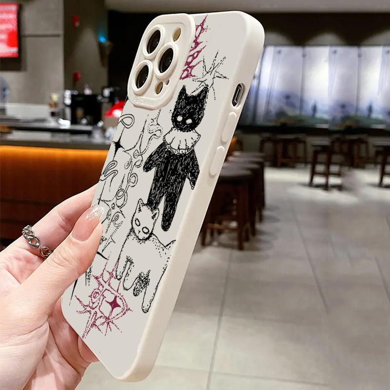Hand Drawn Black Cat Graffiti Star Pattern Design Protective Cover for iPhone 17 16 15 14 13 12 11 16E Series Pro Max Plus