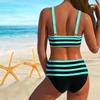 Shoulder Swimsuit Striped Womens Strap Printed Bikini Short Tank Top Swimsuit