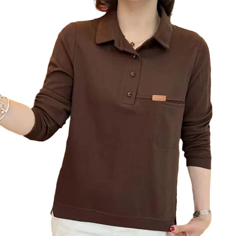 Женская толстовка с лацканами: Свободный, прикрывающий живот топ с длинными рукавами для мам среднего возраста, идеально подходит для повседневной носки весной и осенью.