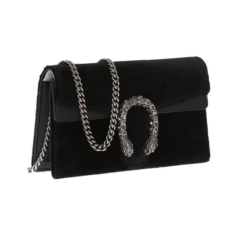 Gucci Dionysus distressed tiger head buckle chain suede velvet crossbody shoulder bag women's black