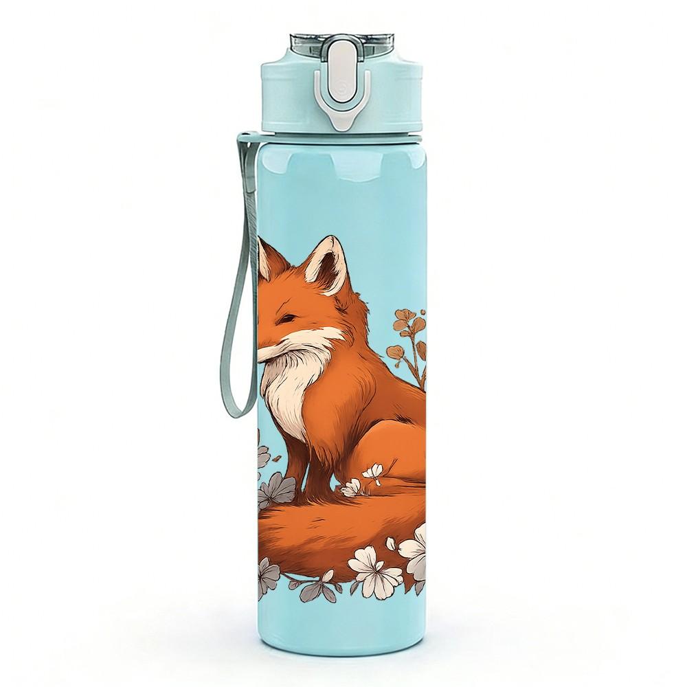 1PC Autumn Fox Illustration 750ml Color Plastic Sports Water Bottle Leakproof Flip Straw Lid Suitable for Sports Office Home Use