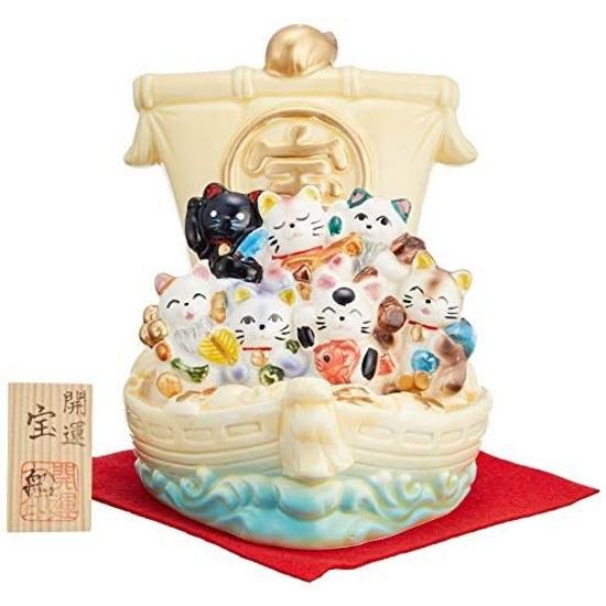 Seven Lucky Cats Treasure Ship Cream Color Good Fortune Beckoning Cat Ceramic Seto Ware