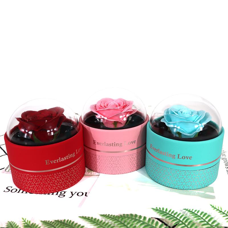 Valentine's Day Circular Jewelry Box Romantic Plastic Birthday Party Rose Decorative Eternal Flower Unique Gift Accessories