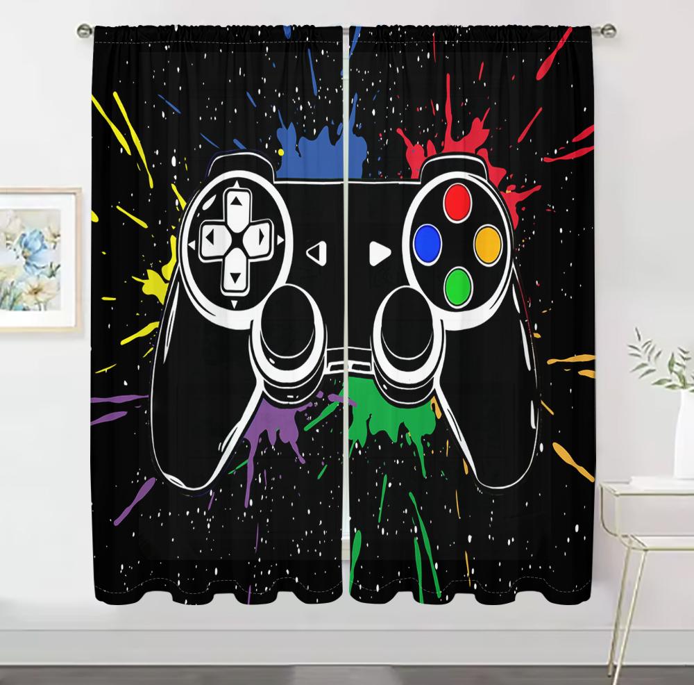2Pcs Gaming Room Curtains 3D Colorful Controller Pattern Living Room Bedroom Balcony Sunshade E-sports Style Decor Curtains