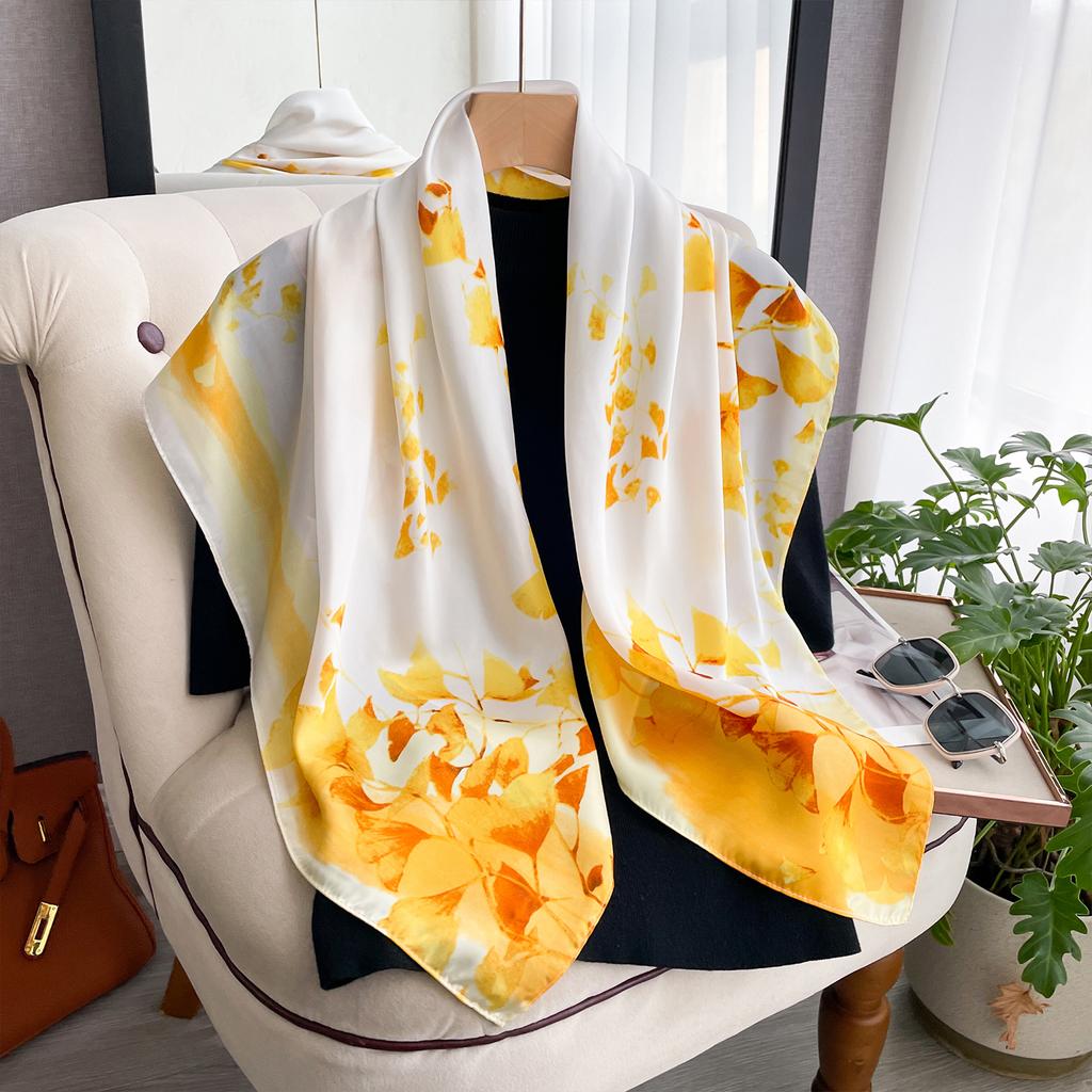 New Fashion Luxury Printing 90*90CM Women Scarf Satin Paisley Square Big Shawl Elegant Headscarf Beach Sun Protection Bandana