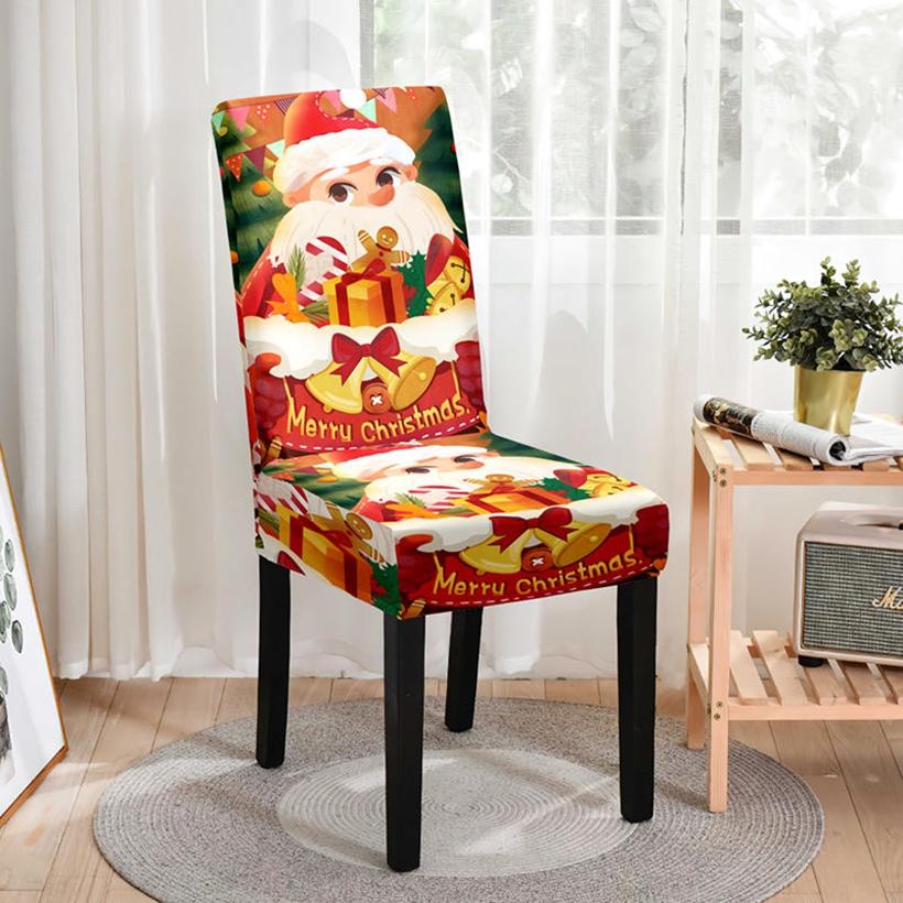 Нескользящие эластичные чехлы на обеденные стулья, модные милые чехлы на стулья с Сантой и снеговиком, рождественское атмосферное украшение