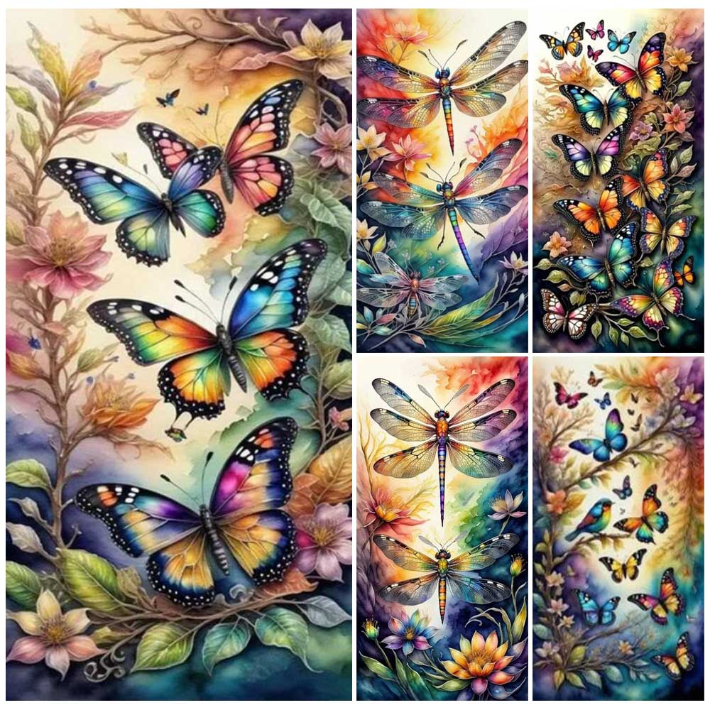 5D DIY Diamond Painting Colorful Dragonflies and Butterflies Picture Mosaic Embroidery Full Drill Cross Stitch Rhinestones Home Decor J3734
