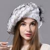 Women's Berets Natural Rex Rabbit Fur Hats Knitted Ladies Winter Warm 100% Real Fur Hats
