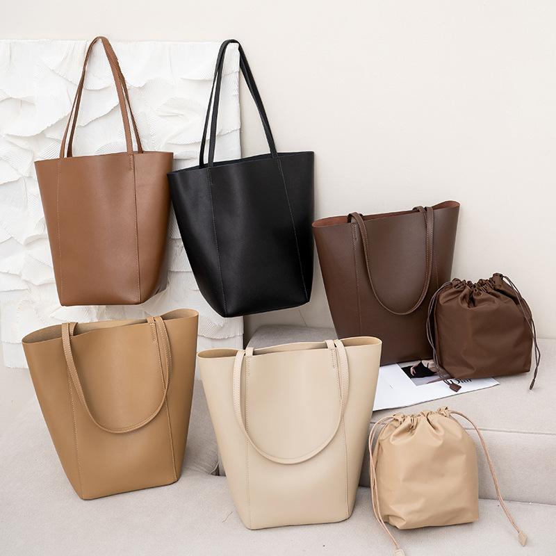 Genuine Leather Women's Bags Light Luxury Niche Bucket Bags New Tote Bags Large Capacity Women's Versatile Commuter Shoulder Bags