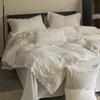 4/5Pcs French Vintage Bedding Sets 85% Cotton and 15% Linen Stitch Embroidery Double Bed Sheet Coverlet Quilt Cover Pillowcases