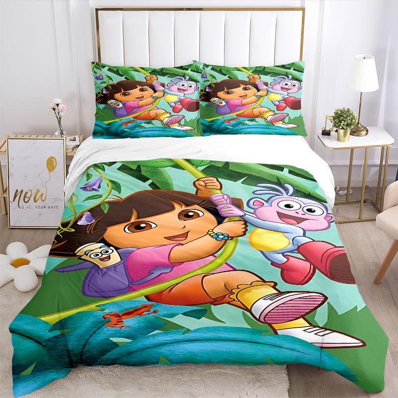 Dora'S Jungle Adventure Print 3Pcs Bedding Setduvet Cover With 2 Bedropillowcase Home Birthday Gift