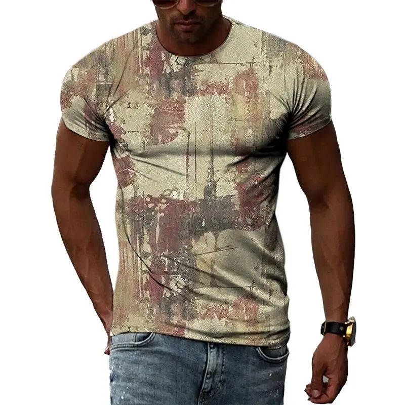 Летняя мужская повседневная модная футболка с нерегулярным узором с 3d принтом и круглым воротником с коротким рукавом, уличная свободная одежда больших размеров, дышащий топ