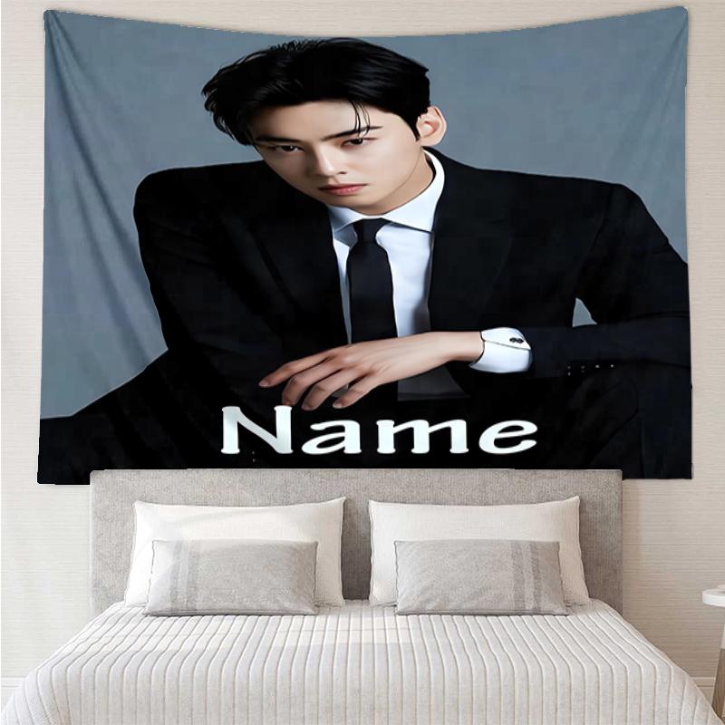 Custom Name Cha Eun-woo Print Tapestry, Backdrop, Easy Setup, Ideal for Bedroom, Office & Living Room, with Aesthetic Wall Hanging Decor.