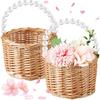 1PC Flower Basket Portable Pearl Handle Wedding Party Supplies Organizer Container Home Decor Storage Basket Wicker Rattan