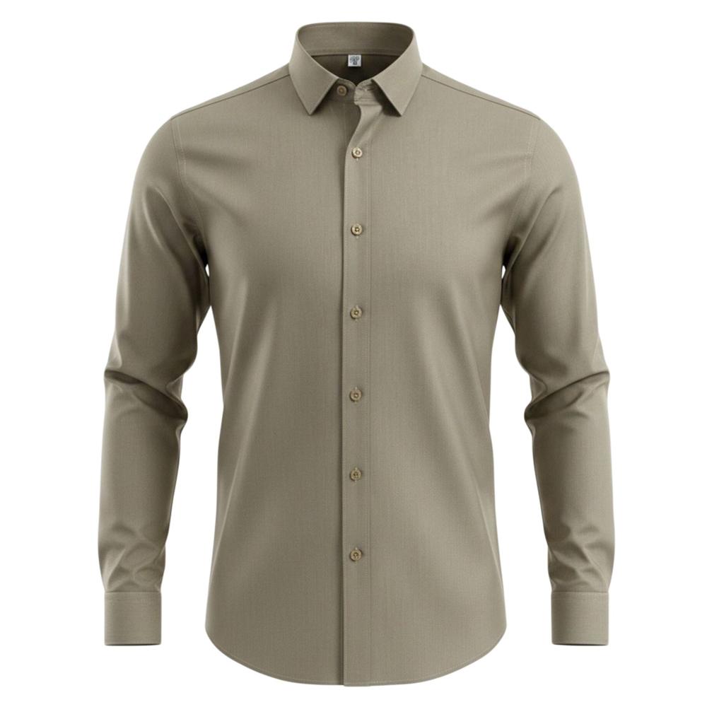 Men's 4-Way Stretch Long Sleeve Wrinkle-Free Dress Shirt without Pocket, Formal Business Solid Color Button-up Menswear Clothing