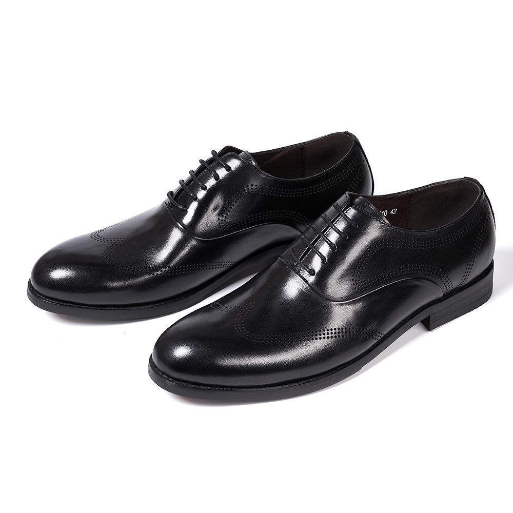 Trend Cowhide Fashion Casual Leather Shoes Men'S Comfortable Versatile Wear-Resistant Business Dress Engraved Shoes Men