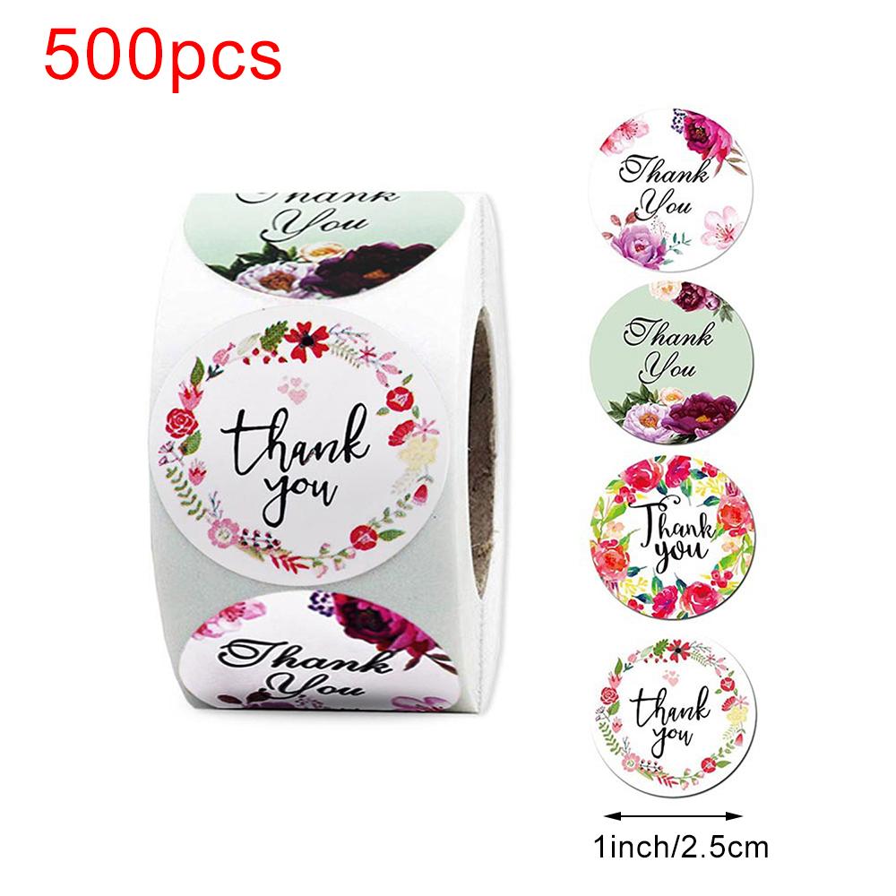 500 шт. Наклейки «Спасибо» для этикеток с печатью, круглые цветочные многоцветные этикетки, наклейки ручной работы, канцелярские наклейки