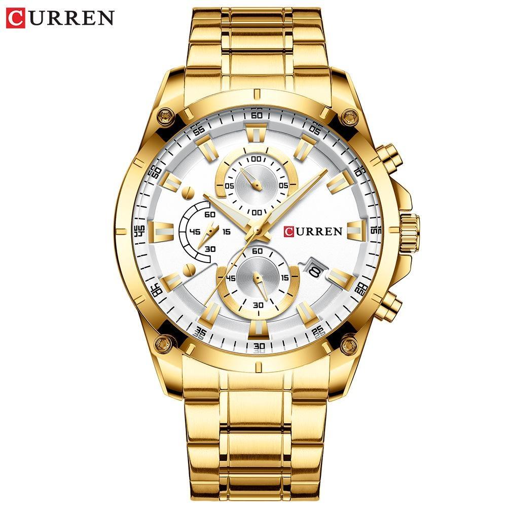 CURREN Men's Watch Analog Chronograph Waterproof Luminous Date Fashionable Design Stainless Steel Quartz Wrist Watch for Business