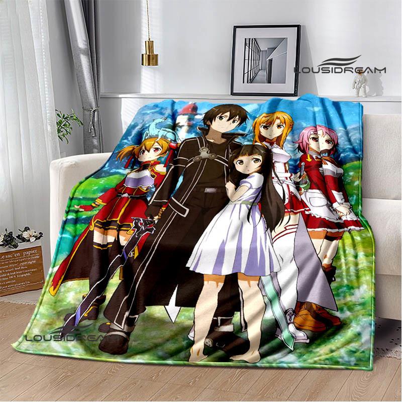 Мультяшные пледы с принтом Sword Art Online Плед для пикника Теплые фланелевые пледы Постельные принадлежности для дома Подарки на день рождения