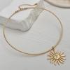 Korean Style Gold Choker Hip-hop Sun Pendant Necklace Simple Metal Collar  Women