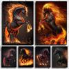 Абстрактная бегущая лошадь с огнем, холст, картина, современные изображения животных, постер и принты, настенное искусство для дома, гостиной, без рамки