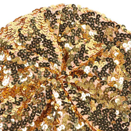 Sequin Beret for Women Sparkling Stage Effect No Brim Flat Top Solid Color Parties Performances Headwear Lady Cap